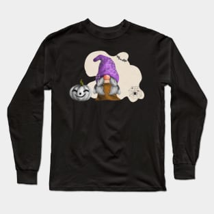 Spooky Halloween Gnome in a Purple Hat Long Sleeve T-Shirt